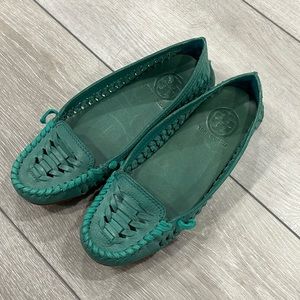 Tory Burch size 5 leather flats green
